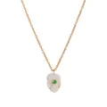 Collier doré avec pendentif fleur blanche et pierre précieuse verte au centre - Août-Vert
