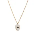 Collier doré avec pendentif fleur blanche et pierre précieuse foncée au centre - Septembre - Vert Émeraude Profond