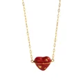 Golden paperclip chain necklace featuring a red enamel heart pendant for women - Red Heart