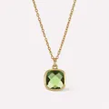 Minimalist gold necklace featuring a square olive green gemstone pendant on thin chain - Olive Green