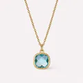 Macro shot of square light blue gemstone necklace with gold plated bezel setting - Light Blue