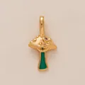 Detailed view of mushroom charm with gold finish, purple stone, and green enamel stem - Green Root Mushroom