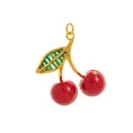 Elegant gold cherry pendant with red enamel, green crystals and sparkling zircon accents - Cherry Pendant
