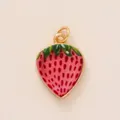 Cute strawberry charm with red enamel and golden metal borders for bags or keychains - Strawberry