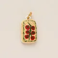 Hand-painted tomato pattern ceramic bag charm with a golden ring in yellow - Square Cherry Pendant