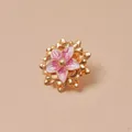 Roze en witte emaille bloembloesem broche met gouden details in vintage natuurontwerp - Emaille Bloem Brosche