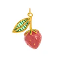Vibrant red enamel strawberry charm with green crystal leaves in gold finish - Strawberry Leaf Pendant
