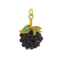 Detailed macro view of 18K gold blackberry pendant with black beads and green zircon - Grape Pendant