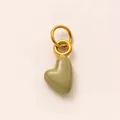 Detailed view of an olive green enamel heart charm with 18K gold plated connector rings - Olive Green Heart (Pendant Only (Without Chain))