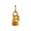 Gouden Maneki Neko gelukskat hanger met een fonkelende rode edelsteen - Gelukskat Hanger