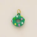 Detail of Christmas wreath pendant in green enamel finish with colorful dot accents - Green Donut Pendant
