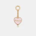 Pink heart keychain with Bridesmaid engraving, golden spring ring and white pearl charm - Pink Heart Bridesmaid
