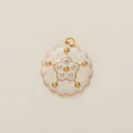Squisito ciondolo floreale dorato con intarsio in marmo e pietre di zircone - Pendente a Fiorellino in Zirconia Bianca