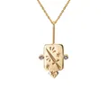 Gold stainless steel tarot card necklace with dagger motif and purple zircon stones - Swords (Gold)