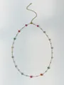Gold-plated stainless steel necklace with multi-colored beaded flowers and extender chain - 70+14cm Waist Chain Multicolor
