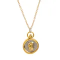 Two-tone 18K gold and silver zodiac pendant necklace with a green gemstone eye detail - Virgo