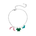 Stainless steel bracelet with colorful enamel clothes and socks cartoon pendants - Green Shirt and Pink Socks (Bracelet C) / Silver