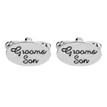 Polished silver oval cufflinks with black Grooms Son engraving for men's formal shirts - English Alphabet Series Style (B1172)