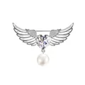 Elegante broche de alas de ángel con corazón de cristal y colgante de perla - Estilo Alas de Ángel Corazón Perla (K1026)