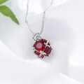 Elegante collana con pendente a sfera in pietre rosse e catena in argento box - Rosso