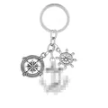Silver nautical keychain set with compass, ship wheel and anchor pendants on white background - Nautical Theme Charms Style (D1177)