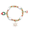 Kerst kralenarmband met bedeltjes van sneeuwvlok en boom in de kleuren rood en groen - Krans Boom Sneeuwvlok (G1200-1)