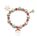 Kerst kralenarmband met de Kerstman en sneeuwpop bedeltjes in rood en groen design - Sneeuwvlok Boom Kerstman (G1200-2)