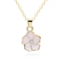 Minimalist gold flower necklace with pink enamel petals and sparkling zircon center stone - Pink