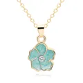 Minimalist gold flower pendant necklace with turquoise enamel petals and center zircon - Turquoise Green