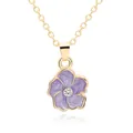 Minimalist gold necklace featuring a purple enamel flower pendant with a white stone - Purple