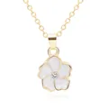 Minimalist gold necklace featuring a white five-petal flower pendant with a sparkling crystal - White