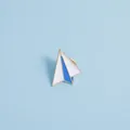 Paper airplane enamel pin with blue and white stripes and gold-plated metal trim - Paper Plane Shape / Blue Airplane (C1080-1)