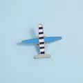 Blue and white striped enamel airplane lapel pin with silver metal butterfly clutch - Single Stripe Style / Blue White Stripe Plane (C1450-1)