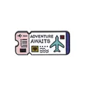 Emaille-Anstecknadel Adventure Awaits im Flugticket-Design in Rosa und Blau - Adventure Awaits Ticket-Stil / Rosa Weiß Adventure Awaits