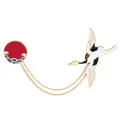 Japanese style cartoon crane brooch set with golden chains and wave enamel pins - Japanese Crane Red Sun Style (C1728)