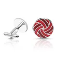 Polished silver-tone round volleyball cufflinks with detailed red enamel for men shirt - Red Silver Spiral Pattern (P1031)