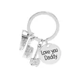 Silver metal keychain featuring mini tools and Love you Daddy engraved round charm - Saw Cleaver Axe Style (D1196)