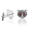 Boutons de manchette chouette en argent avec yeux en rubis et gravure de plumes - P1023 / Cuivre