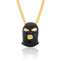 Pendentif cagoule hip hop avec strass blancs et chaîne cubaine dorée sur fond blanc pur - Noir