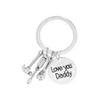 Silver Father's Day keychain featuring mini tools and Love you Daddy engraved disk - Hammer Screwdriver Wrench Style (D1202)