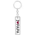 Porte-clés rectangulaire argenté avec texte I Love Papa et finition émail rouge - Blanc (D1288)
