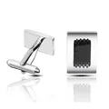 Boutons de manchette rectangulaires argentés avec insert en fibre de carbone noire - Noir & Argent