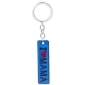 Portachiavi rettangolare blu in metallo con incisione I Love MAMA e anello argento - Pendente I MAMA / Blu (D1287 Blu)