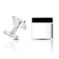 Boutons de manchette carrés en argent poli avec insert en émail noir et fermoir en T - Style à Rayures Noires (P1035)