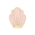Detail view of pink enamel shell brooch with gold metallic edges and dotted patterns - Pink Shell Style (C1748)
