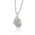 Pendaglio guantoni da boxe argento con zirconi scintillanti su una catena a maglia twist - Stile Argento (Z2212)