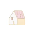 Cute pink and white enamel house brooch with golden metal trim for women - Pink Roof Small House (C1132-4)