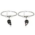 Silver Best Friends heart puzzle necklaces set with black enamel and pink accents - Bracelet Two-Piece Set (G1221-1)