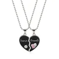 Pink and black drip oil best friends puzzle heart necklaces with bead chains - Necklace Two-Piece Set (A2668-1)