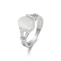 Elegante anello aperto con opale e pietra ovale con fascia cava argento vintage - US 6 / Stile Argento Bianco (E1009)